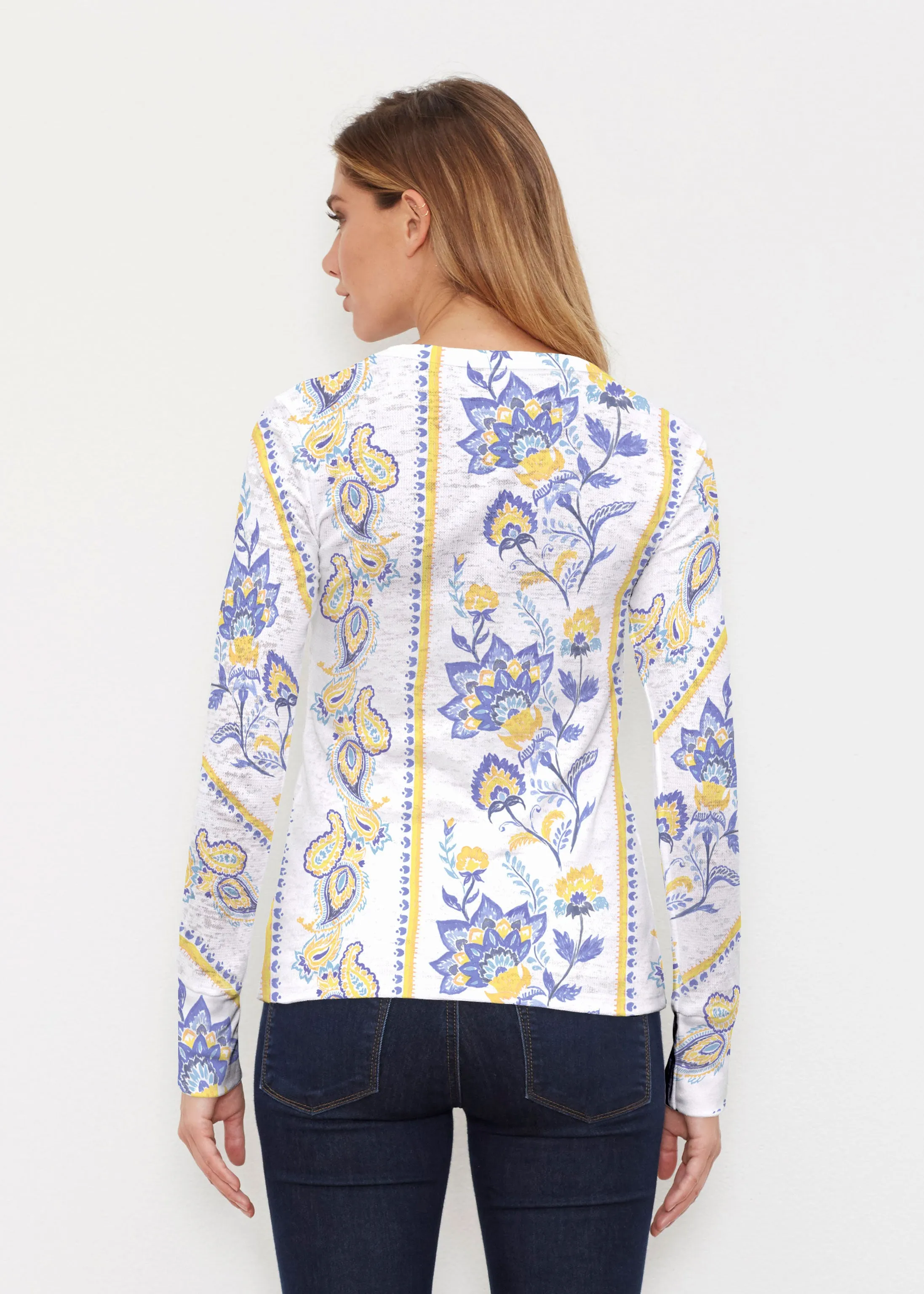 Bohemian Chintz Yellow (7898) ~ Thermal Long Sleeve Crew Shirt