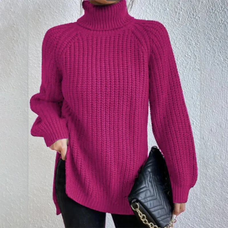 Chic Split Turtleneck Pullover Sweater