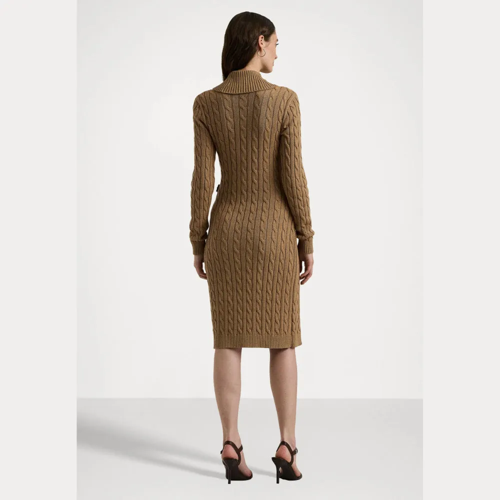 Lauren Ralph Lauren Cable Knit Buckle Trim Jumper Dress In Classic Camel