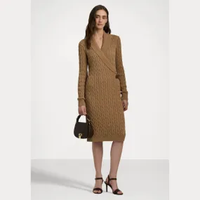 Lauren Ralph Lauren Cable Knit Buckle Trim Jumper Dress In Classic Camel