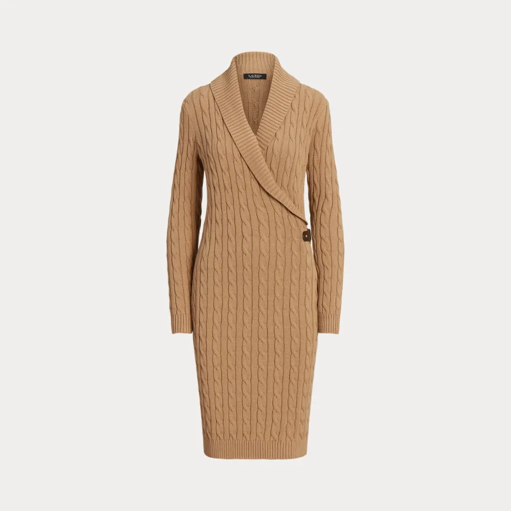 Lauren Ralph Lauren Cable Knit Buckle Trim Jumper Dress In Classic Camel