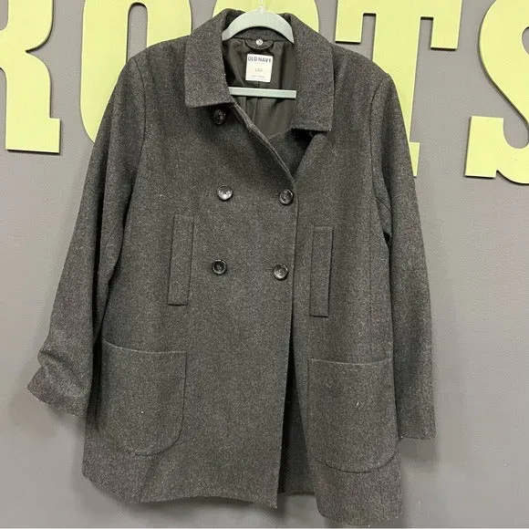 Old Navy Black Wool Double Breasted Peacoat Large