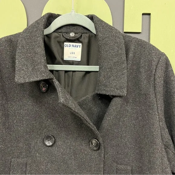 Old Navy Black Wool Double Breasted Peacoat Large