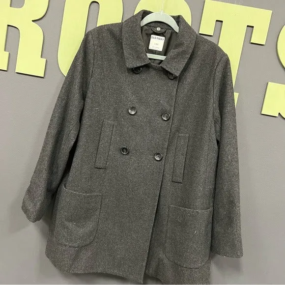 Old Navy Black Wool Double Breasted Peacoat Large