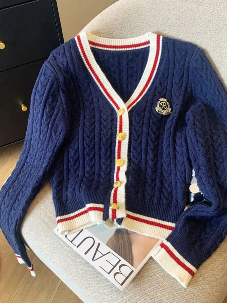 Preppy Style Cashmere Top Women V-Neck Pullover Warm Knitwear Jumper Clothes Casual Sweater Autumn Winter Kpop 2000s Aesthetic