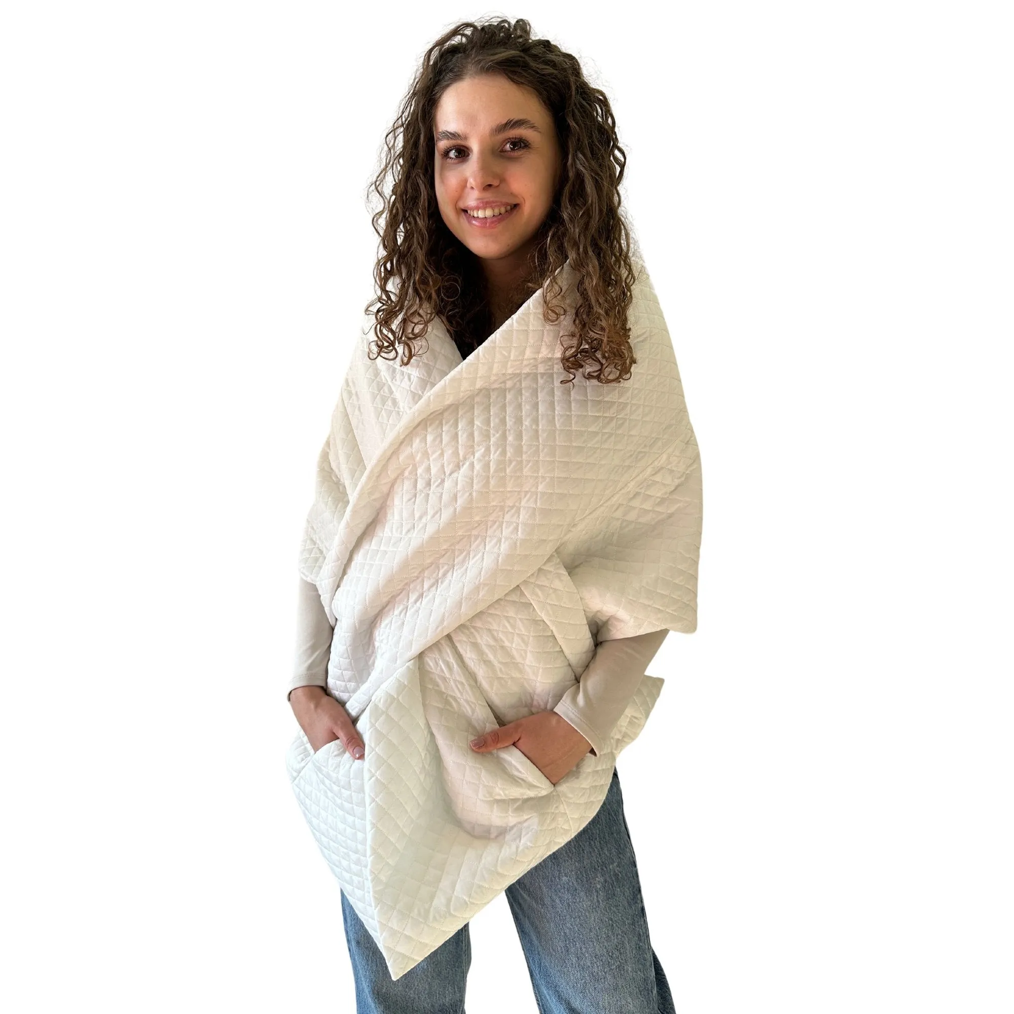 White Long Cape Lagre Wide Scarf Puffer 20x80 inch with 2 pocket and Belt
