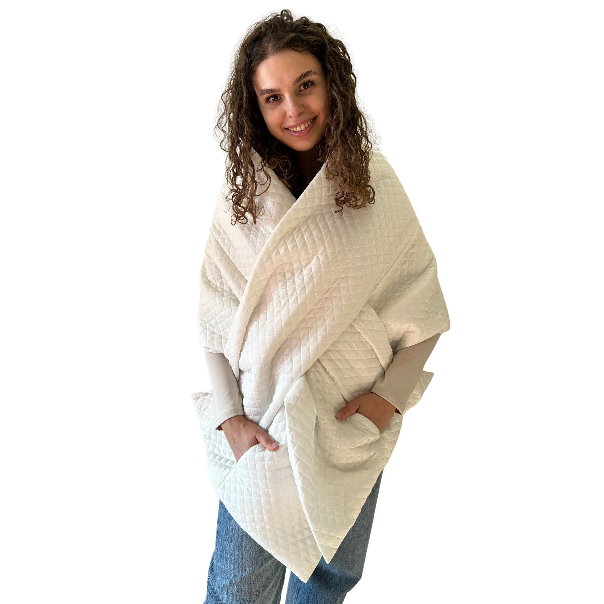 White Long Cape Lagre Wide Scarf Puffer 20x80 inch with 2 pocket and Belt