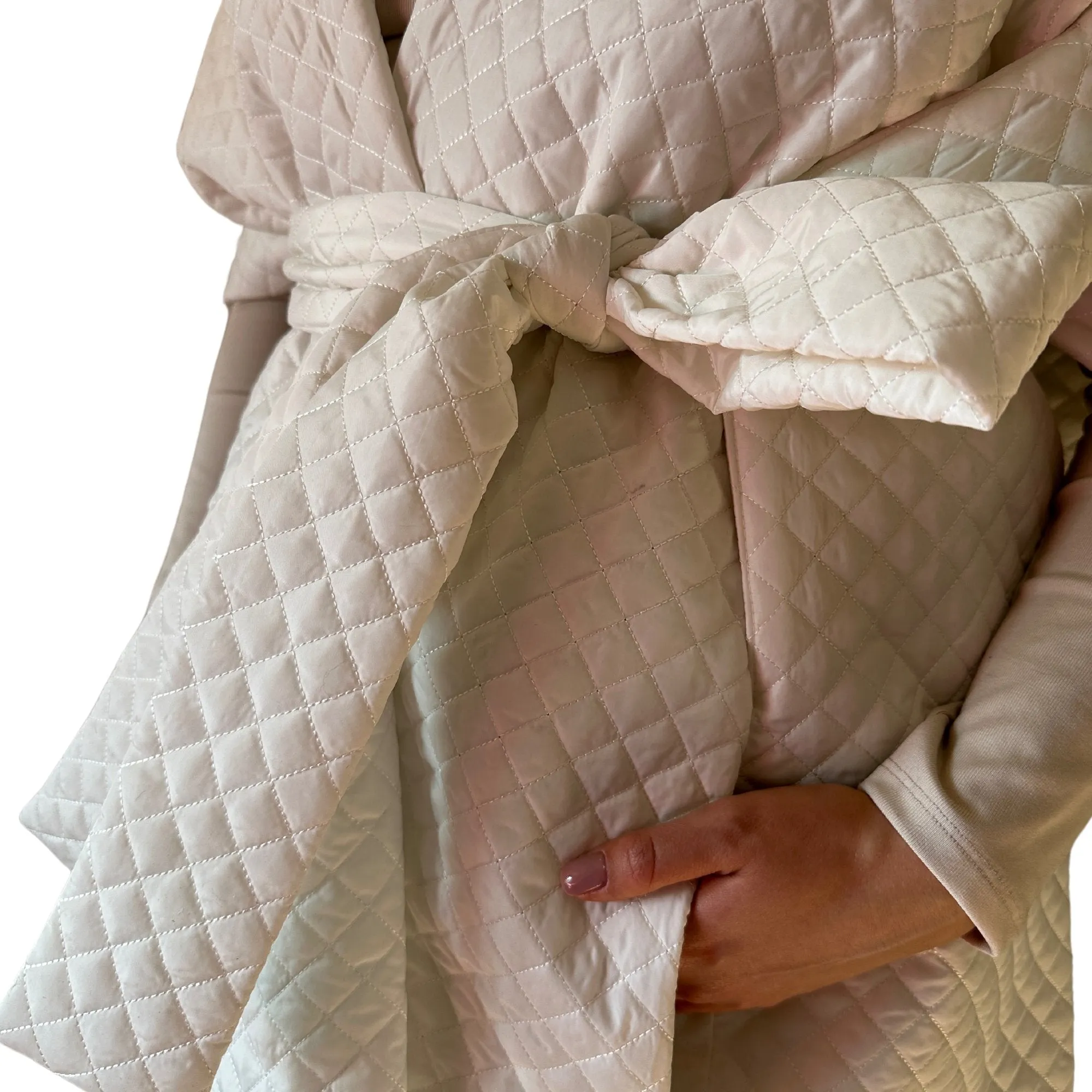 White Long Cape Lagre Wide Scarf Puffer 20x80 inch with 2 pocket and Belt