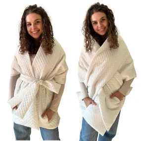 White Long Cape Lagre Wide Scarf Puffer 20x80 inch with 2 pocket and Belt